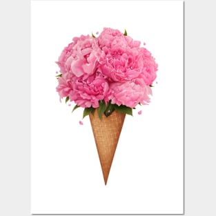 Ice cream with peonies Posters and Art